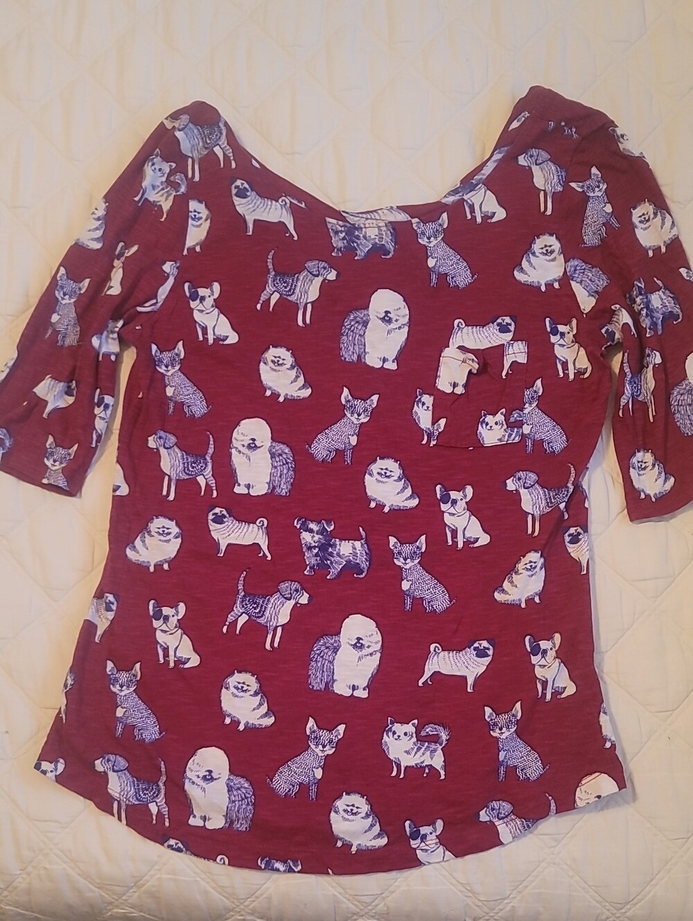 Anthropologie Burgundy Dog-Print Short Sleeve Tee